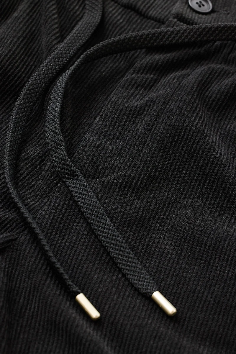 Snitch Black Corduroy Relaxed Fit Trousers for Men | Best Price UAE